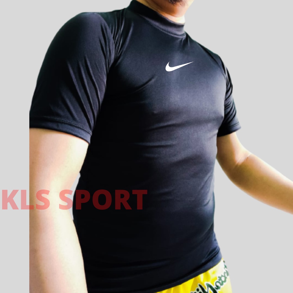 Baselayer Lengan Pendek Short Sleeve Hitam, Manset Pria, Baju Olahraga Futsal Basket Gym Sepakbola-2