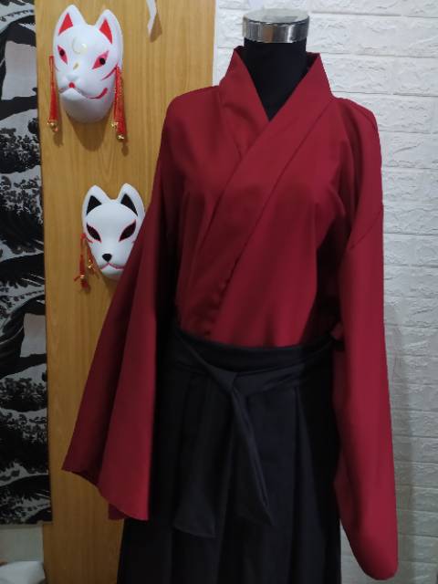 【QTakasi】YUKATA HAKAMA MERAH HITAM JAPAN DRILL KIMONO CUSTOM COSPLAY