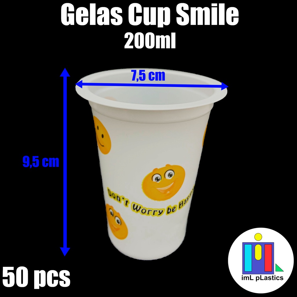 Gelas Plastik Smile / Emoticon Cup 200 ml - isi 50 pcs