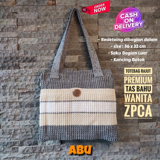 Tote Bag Rajut Premium Tas Bahu Kekinian Strip Milenial Terlaris