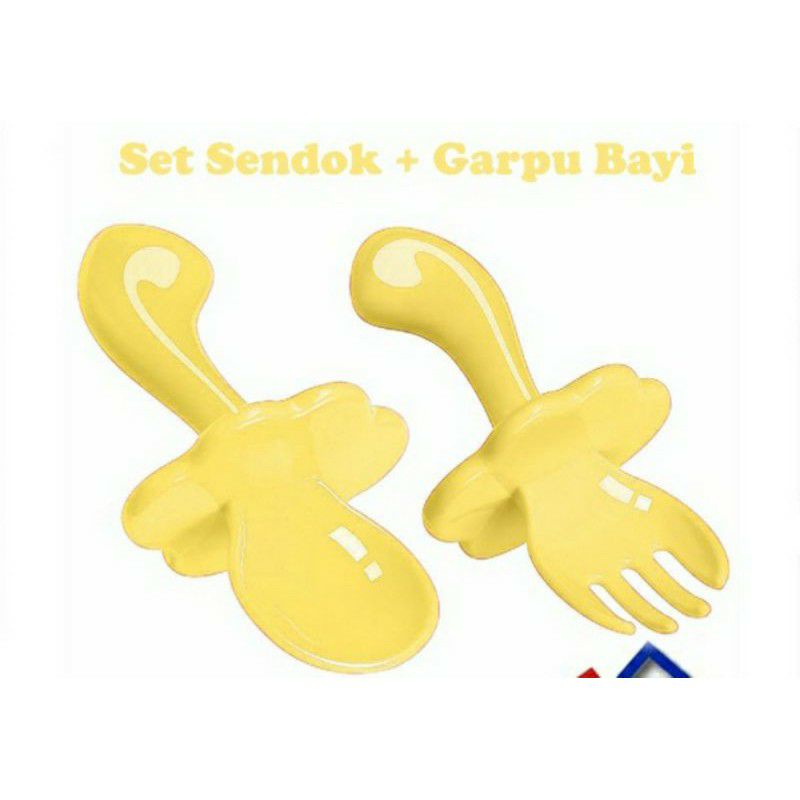 Set Sendok + Garpu Bayi Gagang Pendek Untuk Bayi / Alat Makan Bayi / Sendok dan Garpu