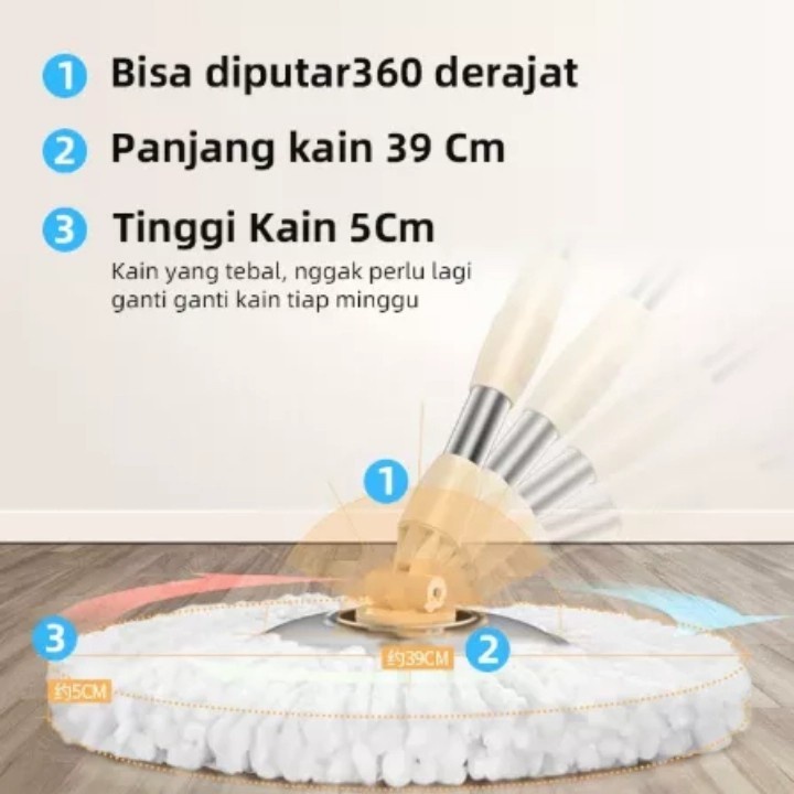 Mop / Super Mop / Spin Mop Alat Pel Lantai Big Round Mop With Bucket Roda Besar