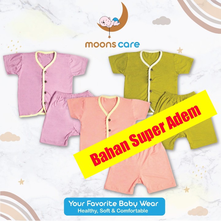 SML Moons Setelan pendek Kancing Polos Setelan baju bayi baru lahir