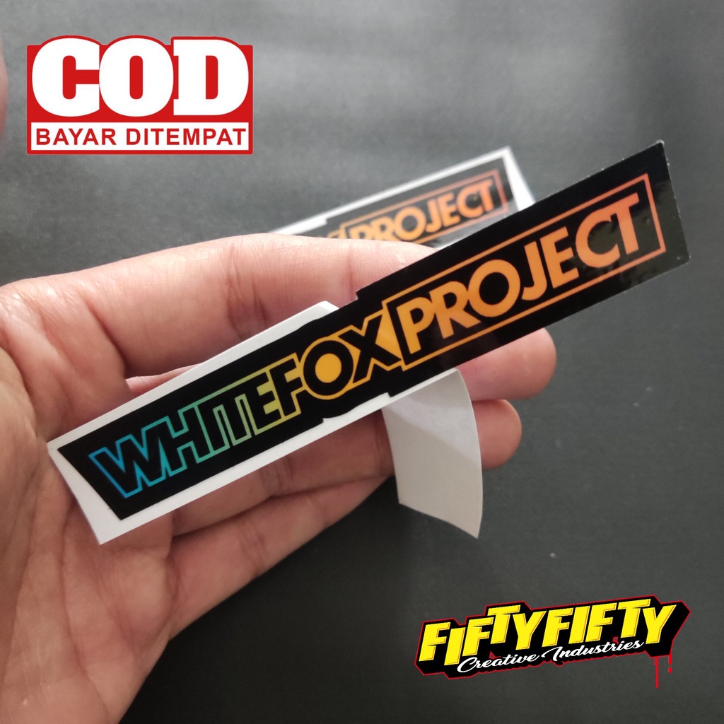 Stiker Print Cut WHITE FOX PROJECT Stiker Printing Laminasi Glossy Tahan Air Stiker Motor Mobil Helm Sudah Membentuk Pola Desain