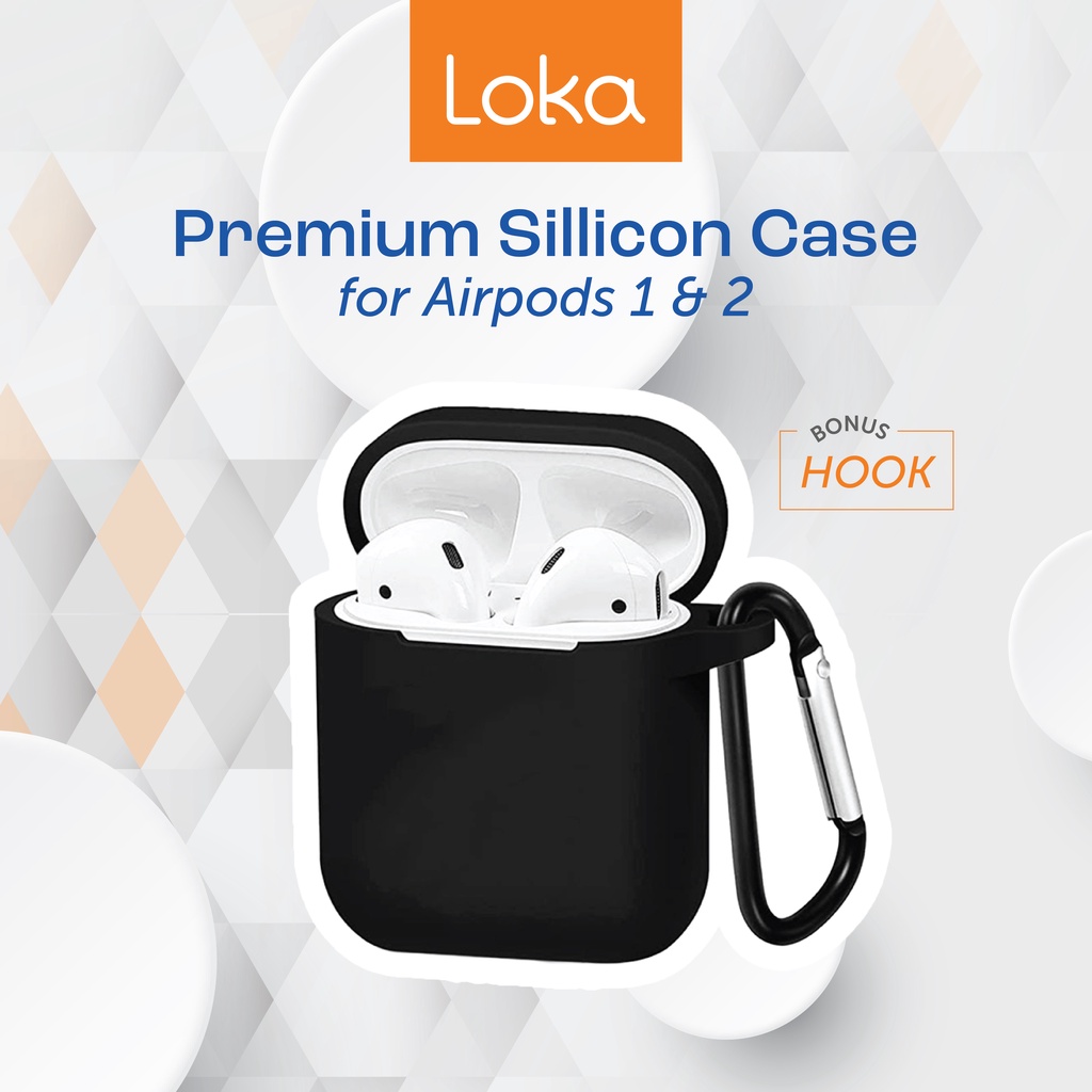 Case Airpods Gen 2 Silicone Full Cover Casing Silikon Airpods 1 2 with Hook Softcase dengan Carabiner Loka-Hitam