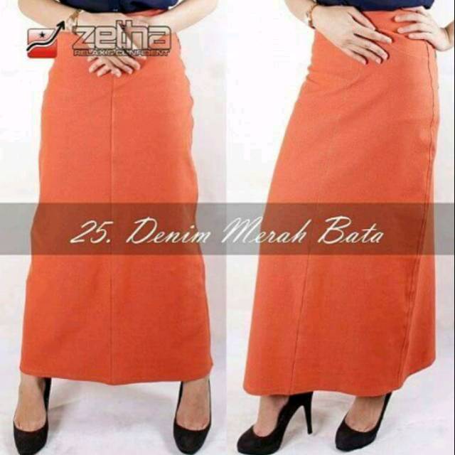 Rok Panjang Zetha model A Line/Merah Bata/Rok Polos/Rok model A/Zetha