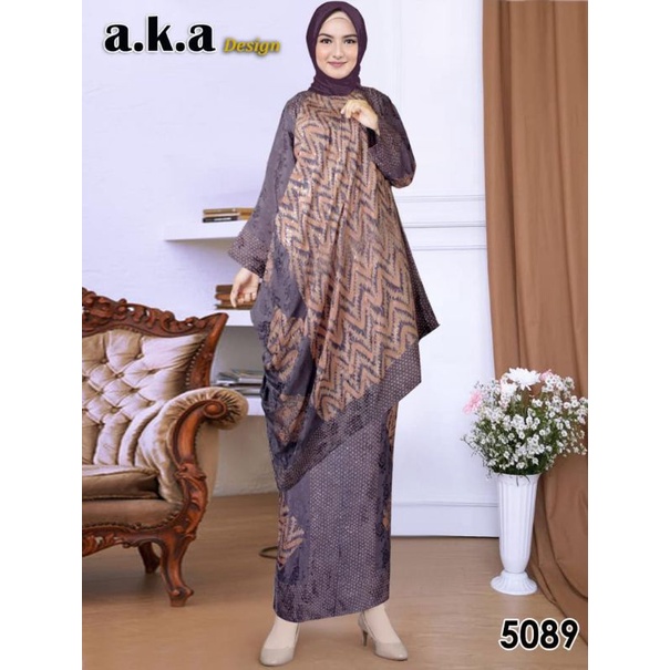 baju wanita stelan batik sutra warna ungu kombinasi