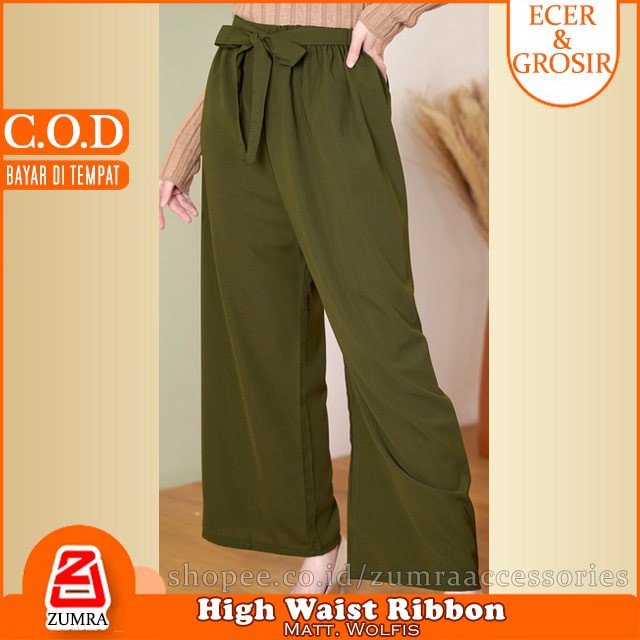 Celana Wanita Kulot Wolfis Highwaist Ribbon Pants Casual