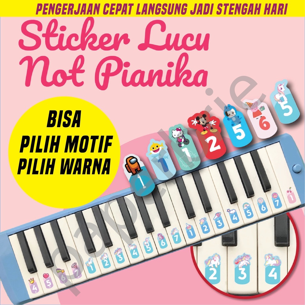 [CLEAR TRANSPARAN] Stiker pianika sticker pianika not piano tuts pianika not pianika bisa pilih motif