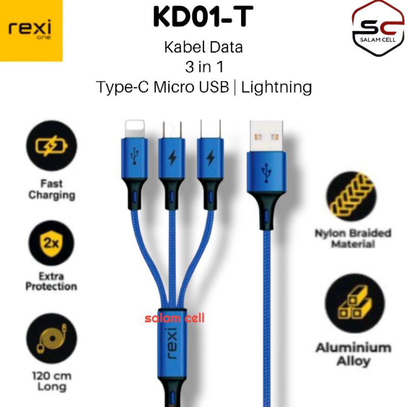 Kabel Data iPhone Micro Type C Rexi KD01-T Original Garansi Resmi