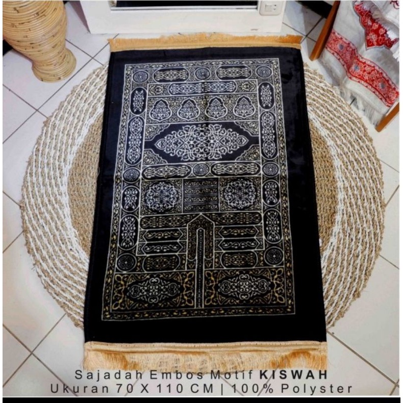 sajadah kiswah busa tebal hitam rumbay gold anti slip Bahan bulu okuran 70X110