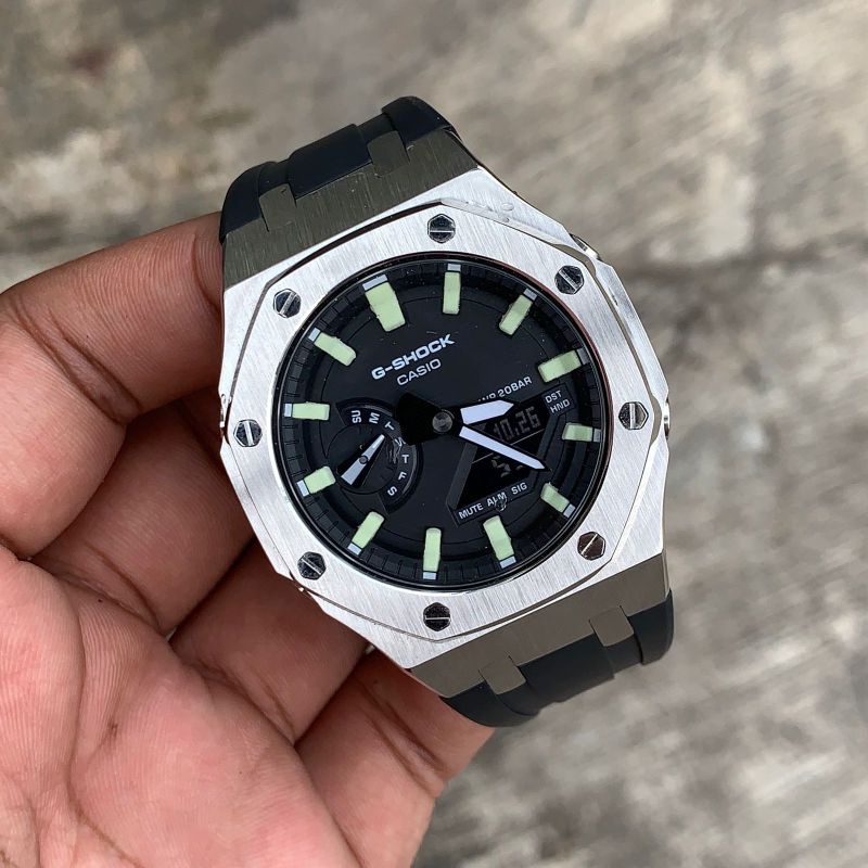 Jam Tangan G-Shock Original GA2100 GA-2100 Oak Custom Strap Rubber dan Bezel Stainless Steel 11