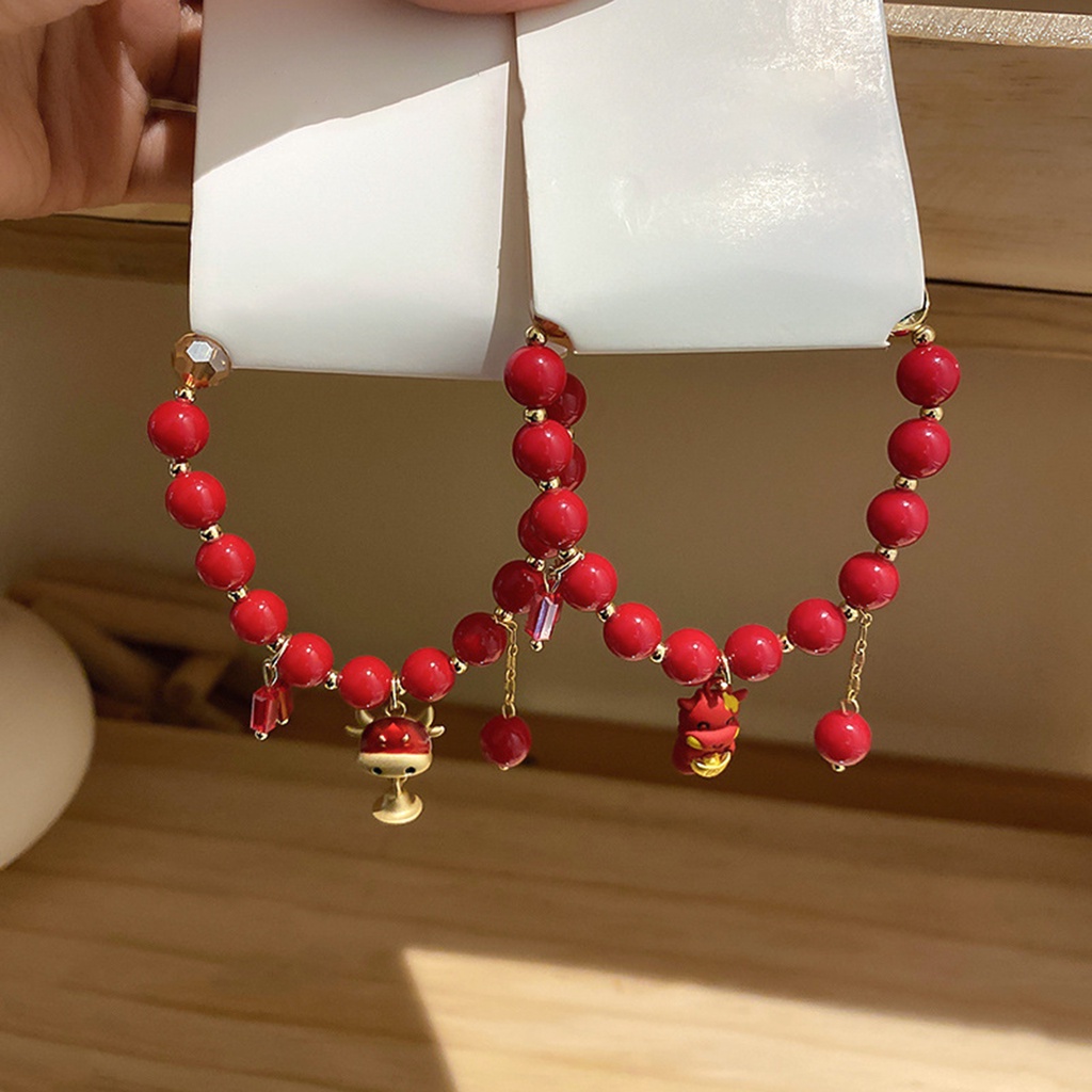 Hu Hu Hu Hu Hu Alat Bantu Pasang Kacamata♡ Gelang Manik-Manik Warna Merah Gaya China Untuk Aksesoris Natal