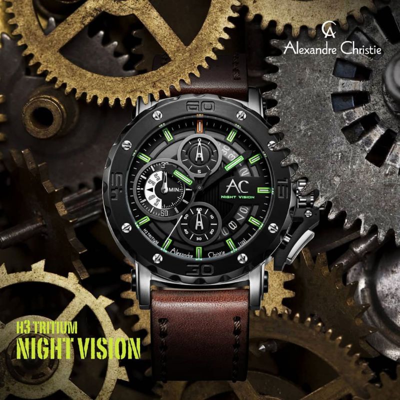 Jam Tangan Alexandre Christie AC 9201 Pria Night Vision / AC9201 MC Silver Black / Brown Original