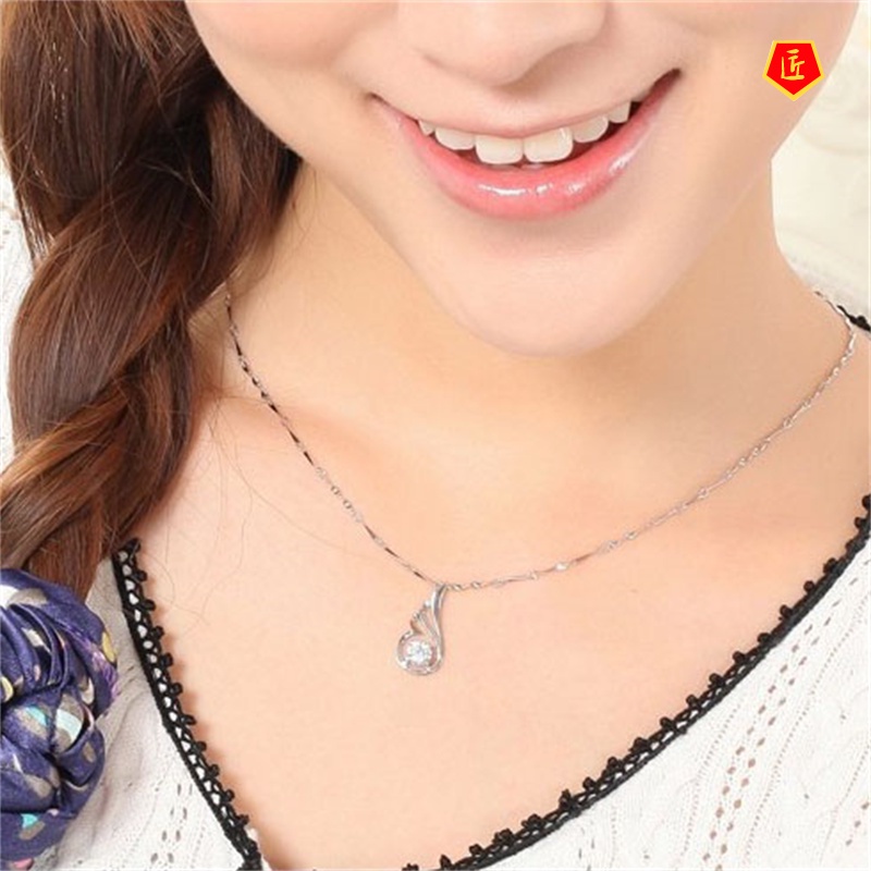 [Ready Stock]Angel Wings Crystal Silver Necklace Women's Korean-Style Simple Fashion