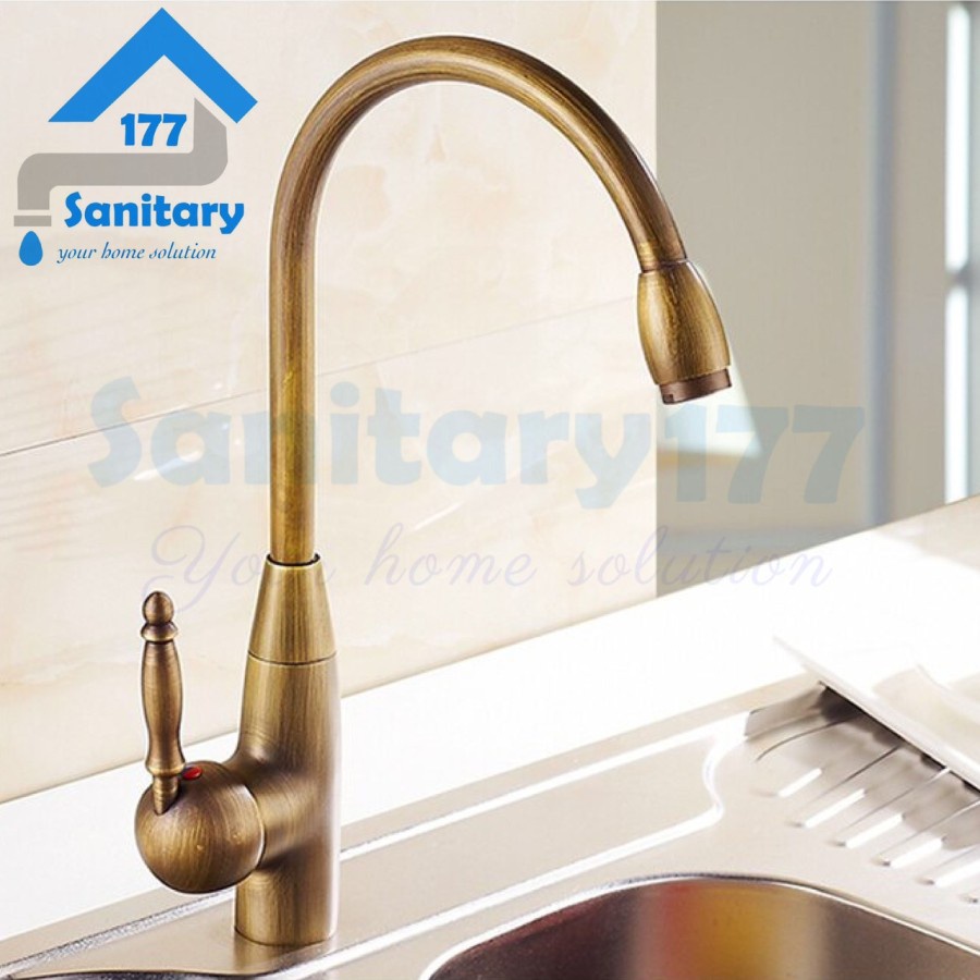 Keran air Sink Wastafel Dapur Mixer Kuningan Gold FG12-Kran air Sink Washtafel Cuci Piring Kitchen Faucet Vintage