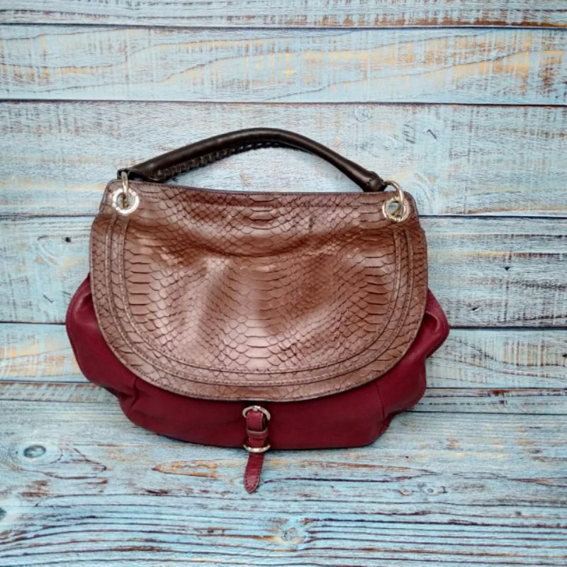 Tas Mita/ Tas Wanita Merah Marun mix Coklat/ Hobo Bag Maroon mix Brown/ Tas Kulit Preloved Kece