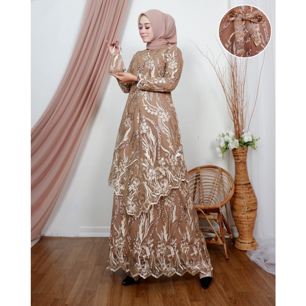 Kebaya Gamis Tingkat Runcing Claudia NK / Kebaya Gamis Pesta Mewah / Gamis Kondangan / Dress Brokat