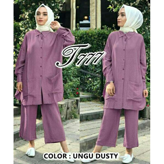 ST Set Stelan Atasan Tunik Celana Linen Crinkle Premium