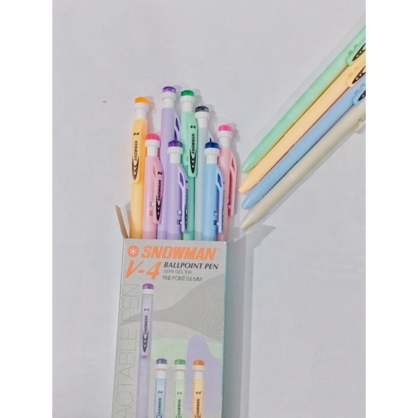 

( 1 Pcs ) Bulpen Snowman V-4 Hitam 0.6mm / Ballpoint Pastel Colour