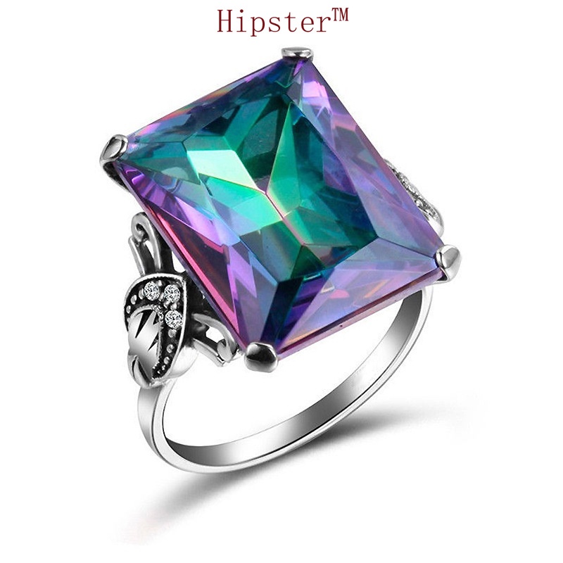 Hot Fashion Personality Luxury Inlaid Square Diamond Inspheration Adjustable Ring