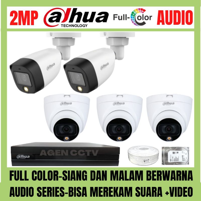 PAKET CCTV DAHUA FULL COLOR 2MP 8 CHANNEL 5 KAMERA AUDIO COLORVU