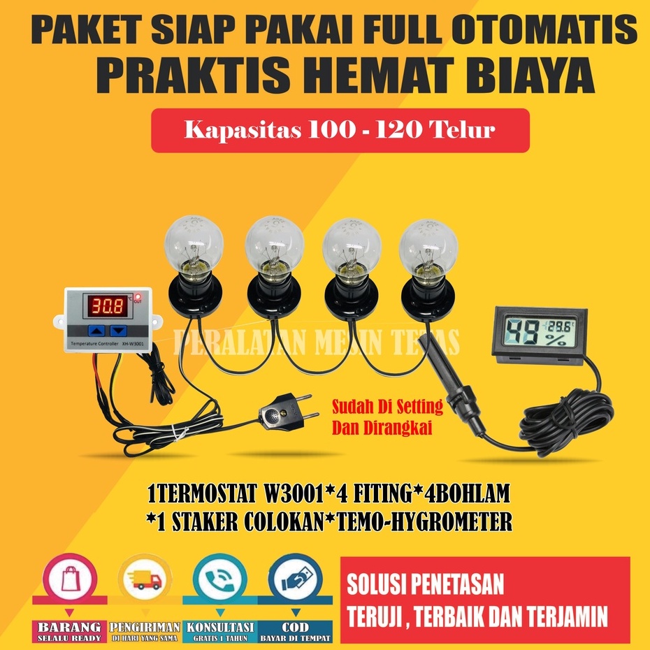 Paket Siap Pakai W3001 Kapasitas 20 Sampai 100 Butir Telur  Termostat Thermo-Hygrometer Termometer Gea Mesin Tetas