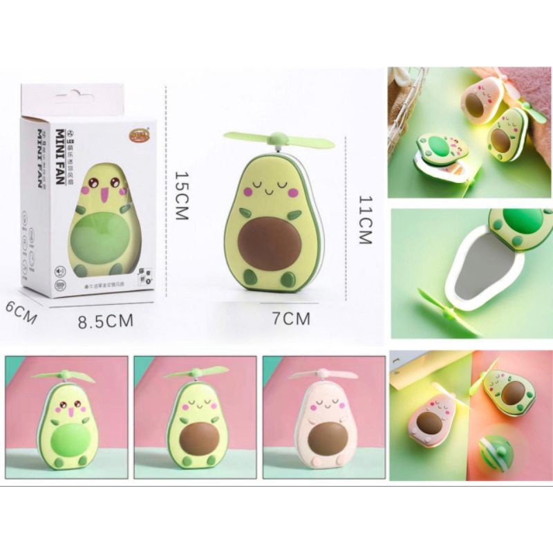 Kipas Cermin Lampu LED AVOCADO Mini Fan 3in1 Lampu Miror Usb Bentuk Alpukat Cute Kipas Mini Fan Terpopuler Kipas Motif Piro