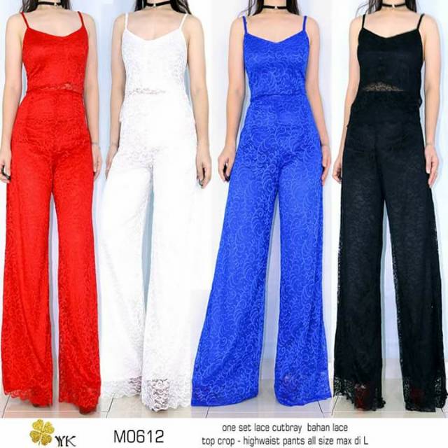 M0612 one set lace cutbray onesetlacecutbray hitam biru putih merah fashion wanita import