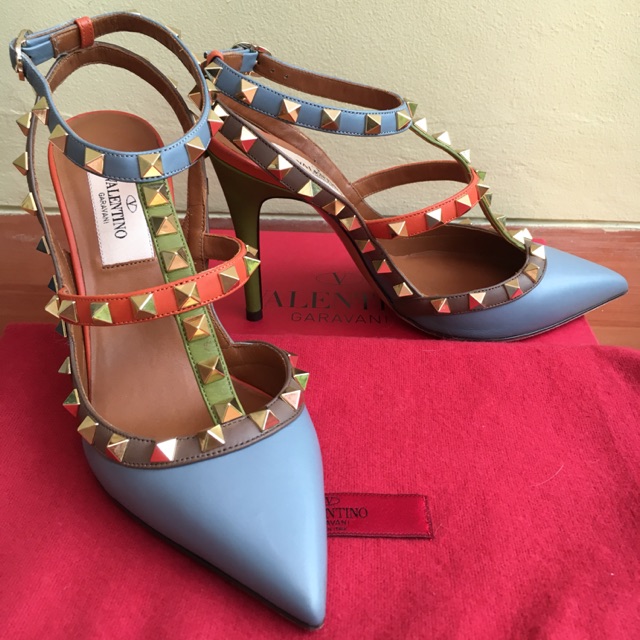 REPRICE Valentino Garavani Heels Rockstud Angkle Strap Multicolor (100% AUTHENTIC)
