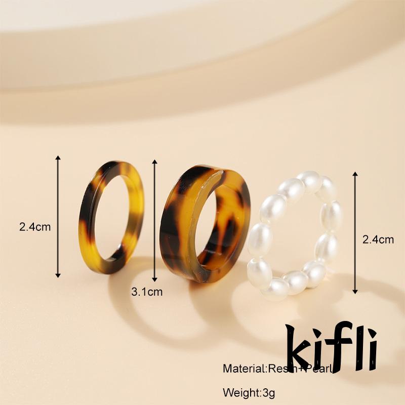 3PCS / Set Cincin Motif,Leopard Aksen Mutiara Imitasi,Untuk Perhiasan Wanita