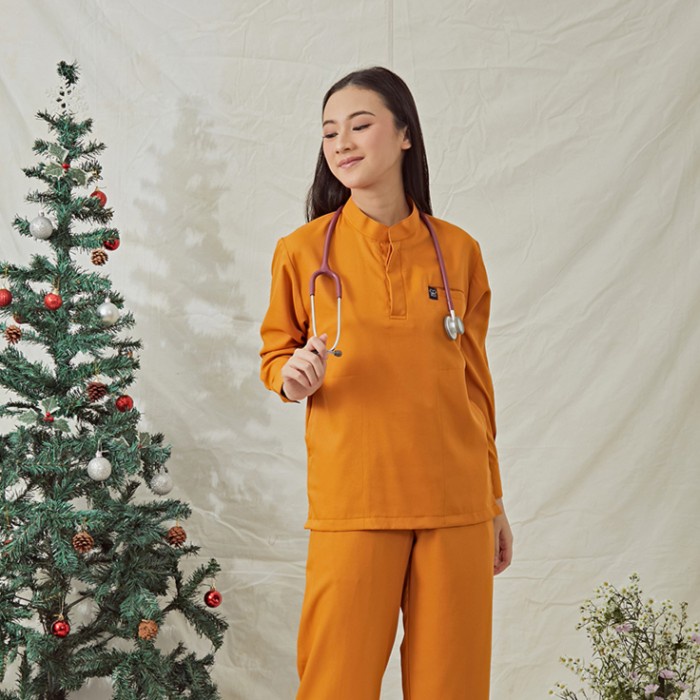 Baju Jaga MANDARIN LS - PUMPKIN Scrubs Theatre Blues Empirical Lengan Panjang