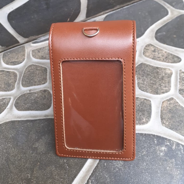 

Name Tag Id Card Holder Double Magnet Tali Gantungan Dompet Kartu Lipat Bahan Kulit