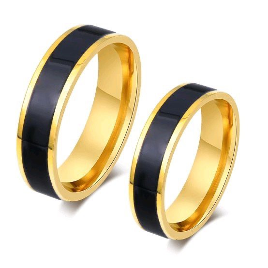 COD Cincin Couple Kawin Tunangan Titanium Hitam List Emas Anti Karat Selamanya - Black List Gold