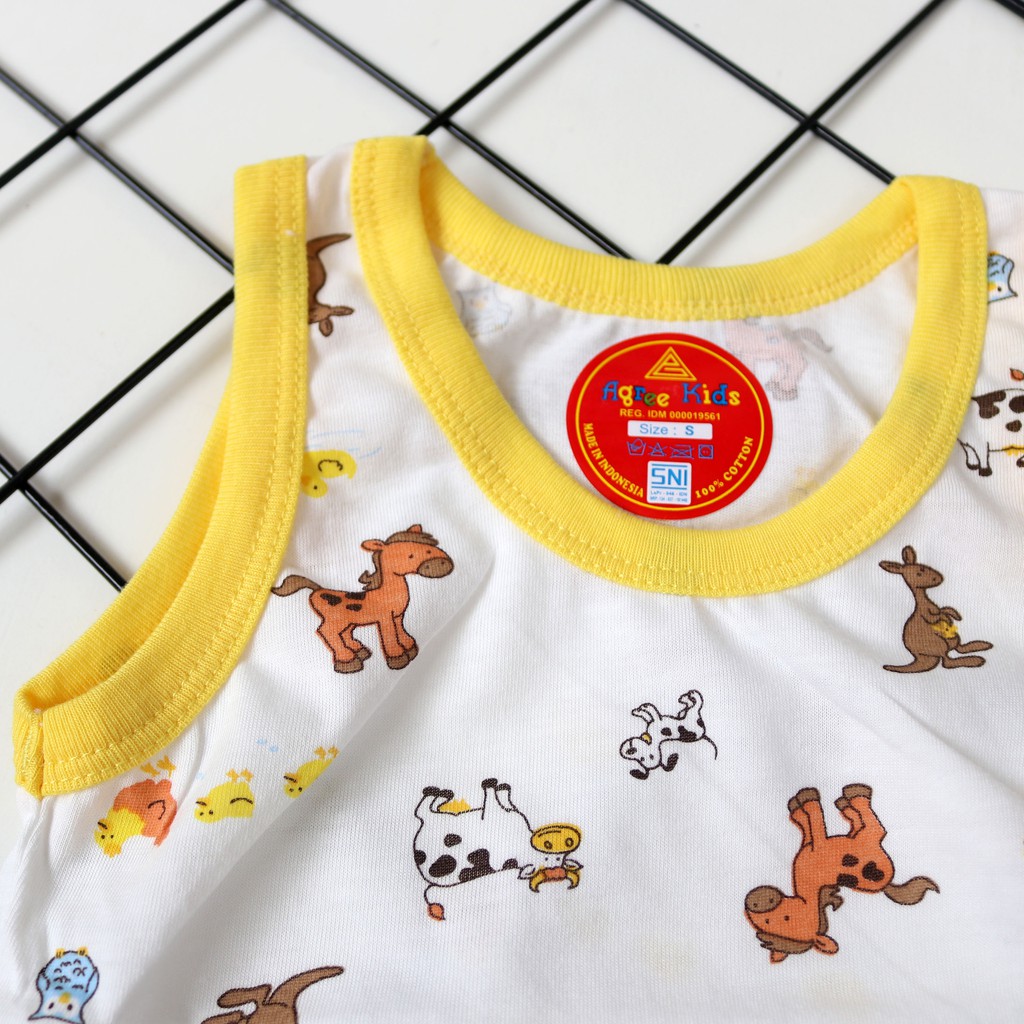 [ 6pc ] Singlet ANAK AGREE KIDS SM004 PUTIH MOTIF ANIMAL | Kaos Dalam Anak Kutung PUTIH - Bwr