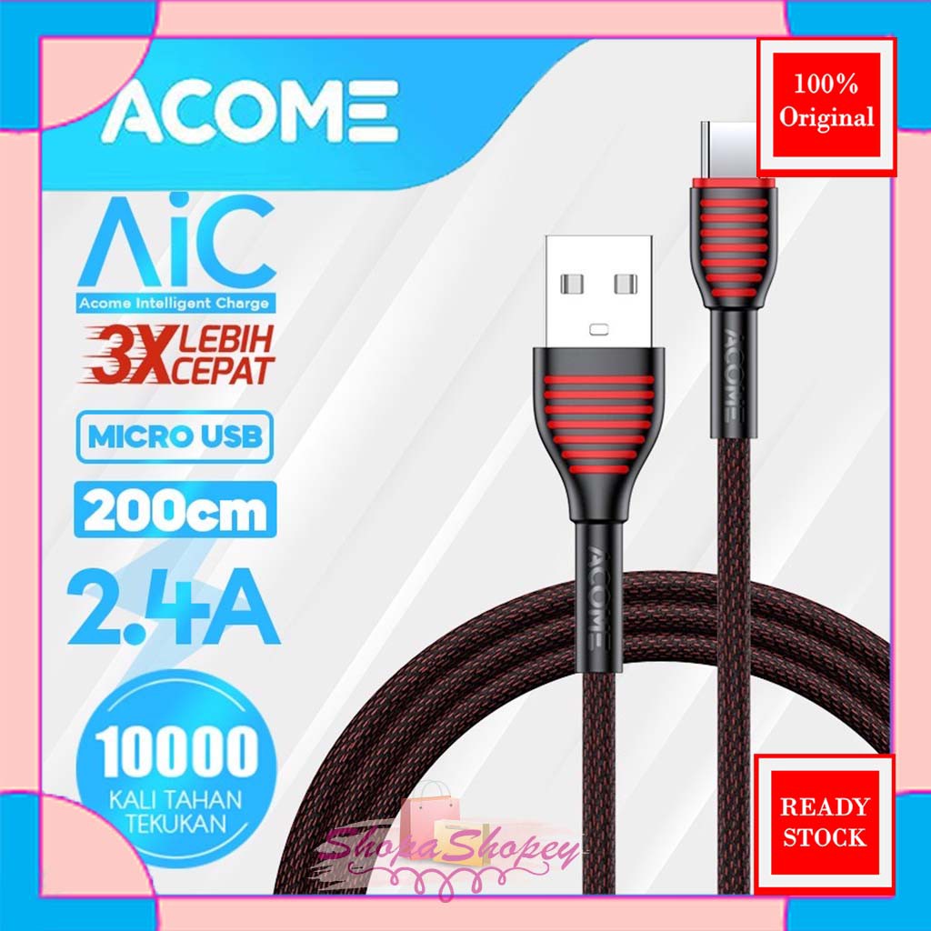 ACOME Kabel Data Micro USB 100cm cable  AiC Fast Charging Garansi Resmi 1 Thn ASM-010