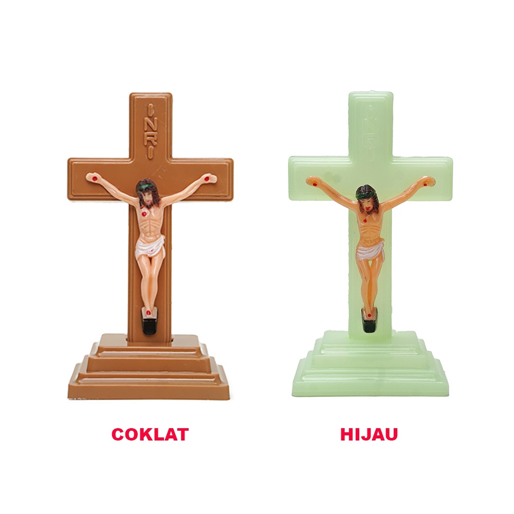 Salib Duduk Katolik Fosfor 13cm - Salib Duduk Rohani - Salib Yesus Fosfor