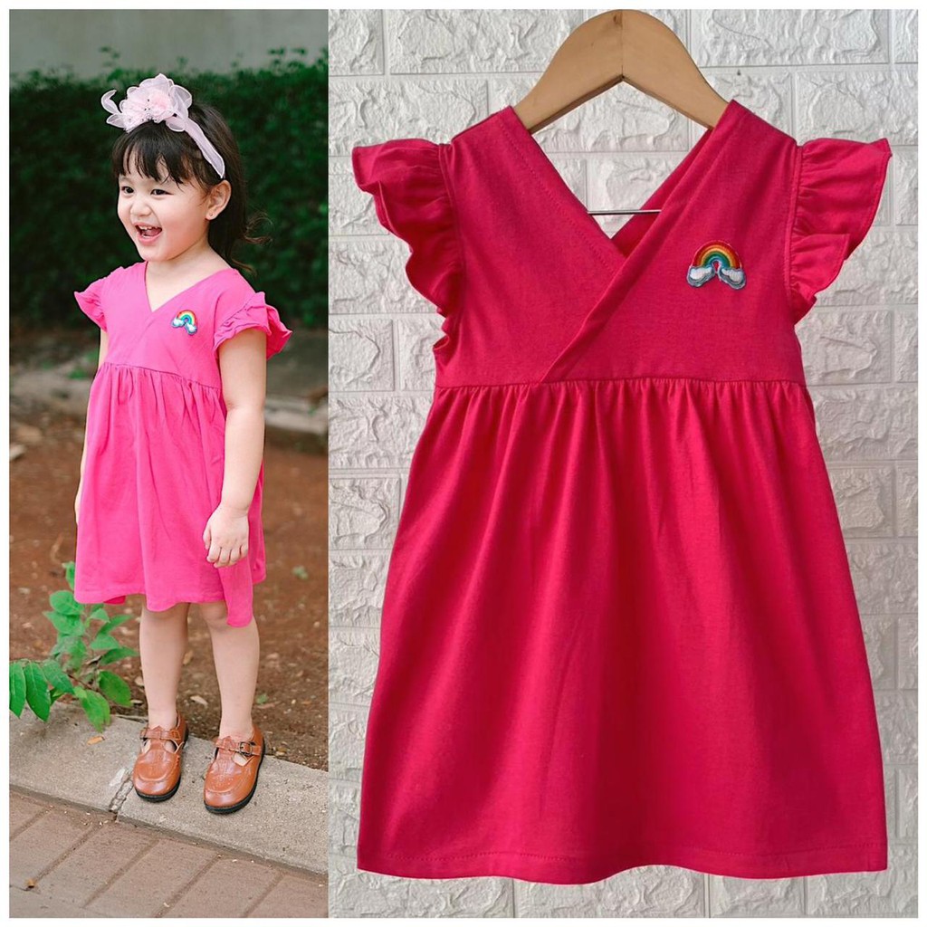 Dress Anak Motif Pelangi Dress Anak Bahan Kaos Size 1-5 Tahun