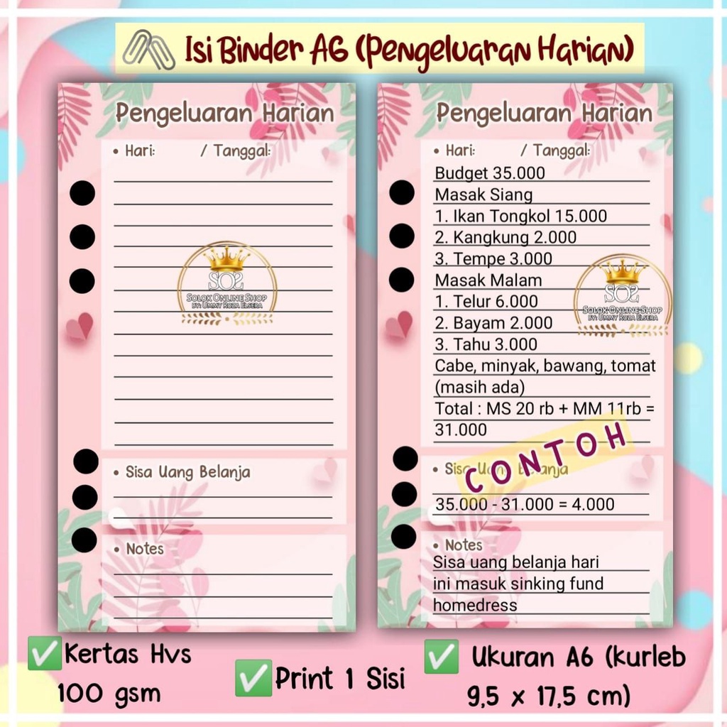 

Pengeluaran Harian | Kertas Binder A6