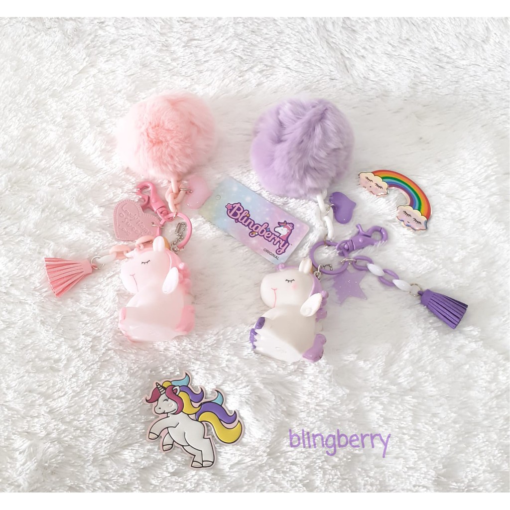 Unicorn Charms Ganci Keychain Pompom Halus Fluffy Gantungan Tas Unicorn Gantungan Kunci Unicorn