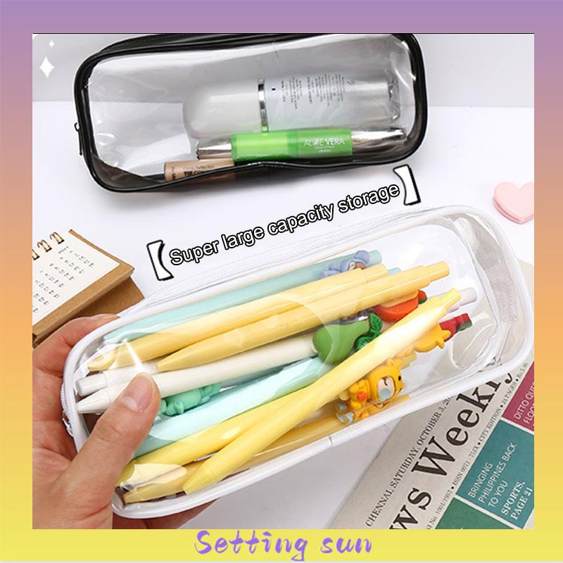 Decompression Primary Middle School Students Competition Rotating Pen Can Write Student Rotating PenTransparent PVC Student Stationery Zipper Pen Bag Travel Portable Toiletry Makeup Storage Bag TN