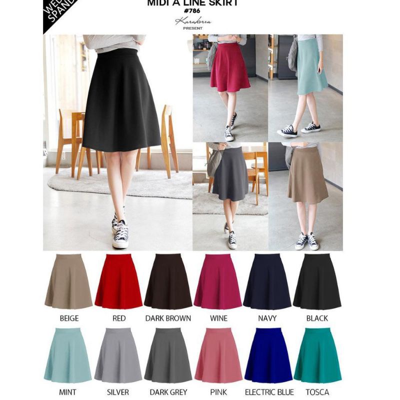 Rok midi flare skirt / Rok pendek mayung / Rok korea koreaan