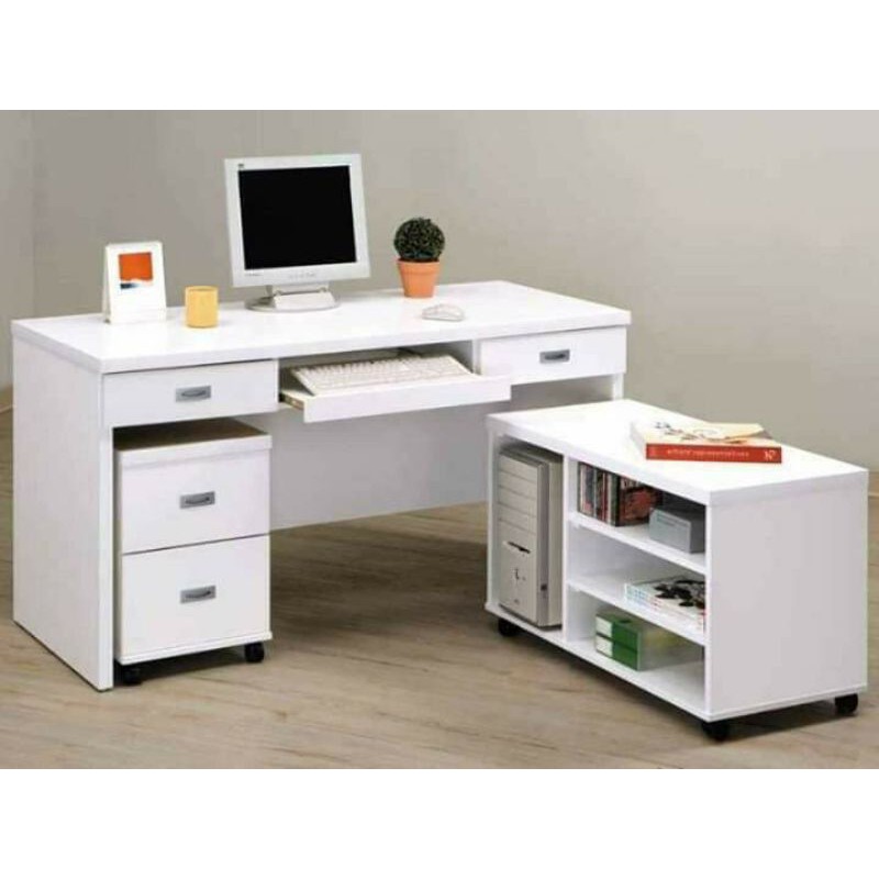 Jual Meja Kantor / Meja Komputer HPL Warna Putih Meja Samping Indonesia