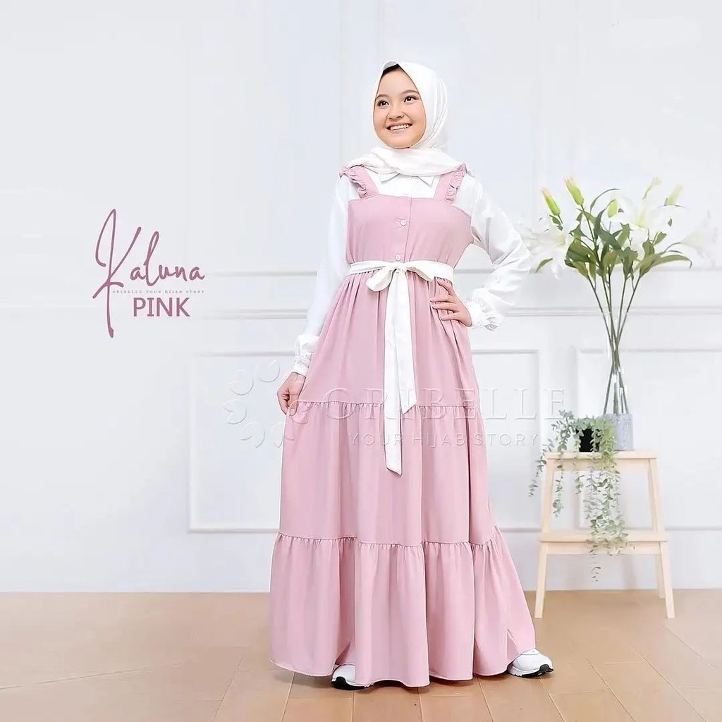 gamis + hijab KALUNA DRESS Baju gamis anak syari perempuan terbaru gamis anak tanggung usia 8 sampai