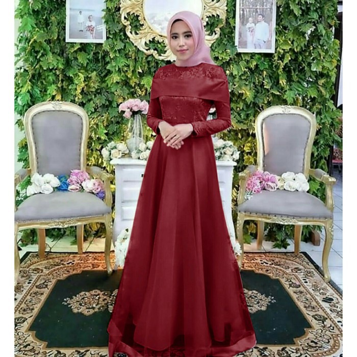 Gamis Brokat  Merah  Maroon  Hijab Muslimah