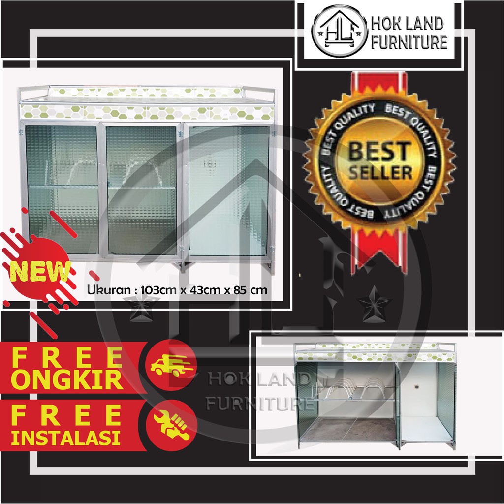 Rak Kompor Aluminium Kaca 3 Pintu Meja Kompor / Rak Kompor Piring Aluminium / RT2