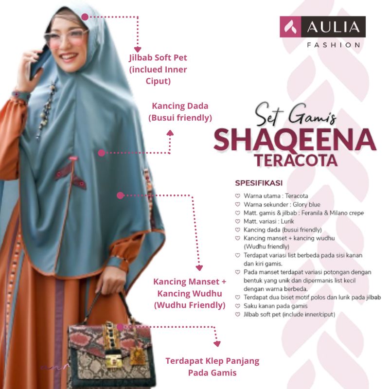 AULIA FASHION Set Gamis SHAQEENA TERACOTA Busana Muslim Branded Original Bahan Feranila Dan Milano C