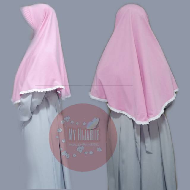 Jilbab Instan Bergo Kaos Pet Antem &quot;L&quot; Renda SMP Anak Sekolah