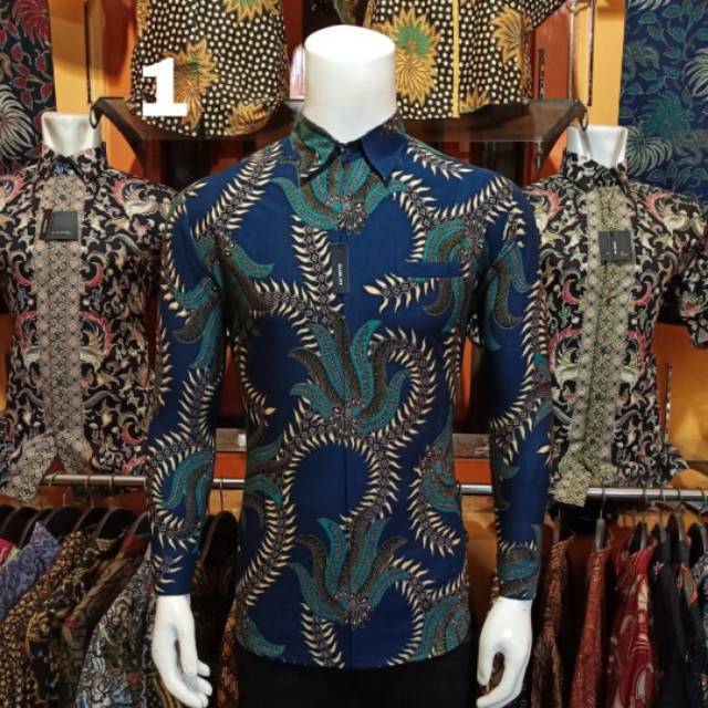 Kemeja batik pria slim fit butik lengan panjang