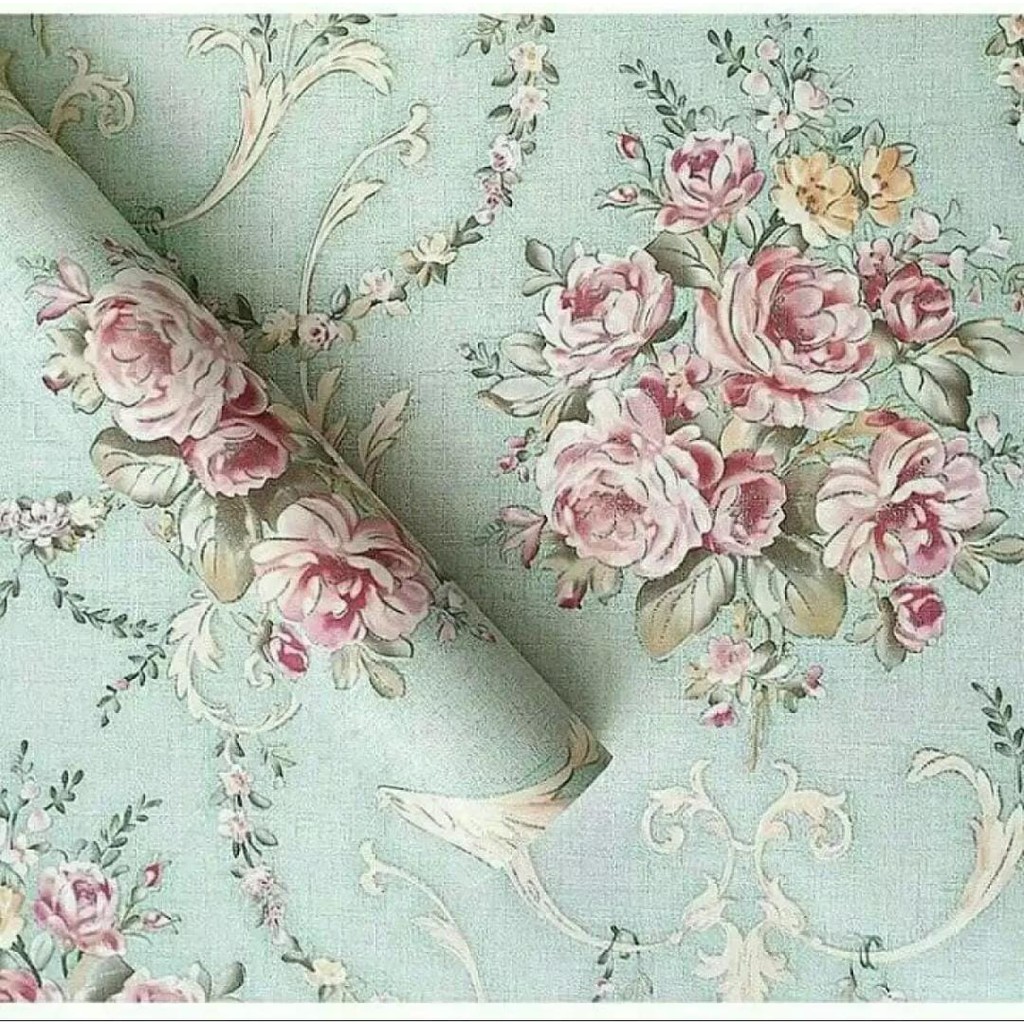 WALLPAPER DINDING MOTIF BUNGA HIJAU TOSCA